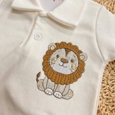 Conj. de Malha 3 peças - Leão com Jubinha - Off White e Ferrugem